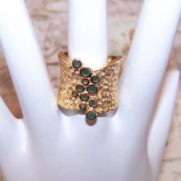 Ross Simons Sterling Silver Vermeil Chrysoprase and Crystal Fashion Ring - Picture 1 of 8